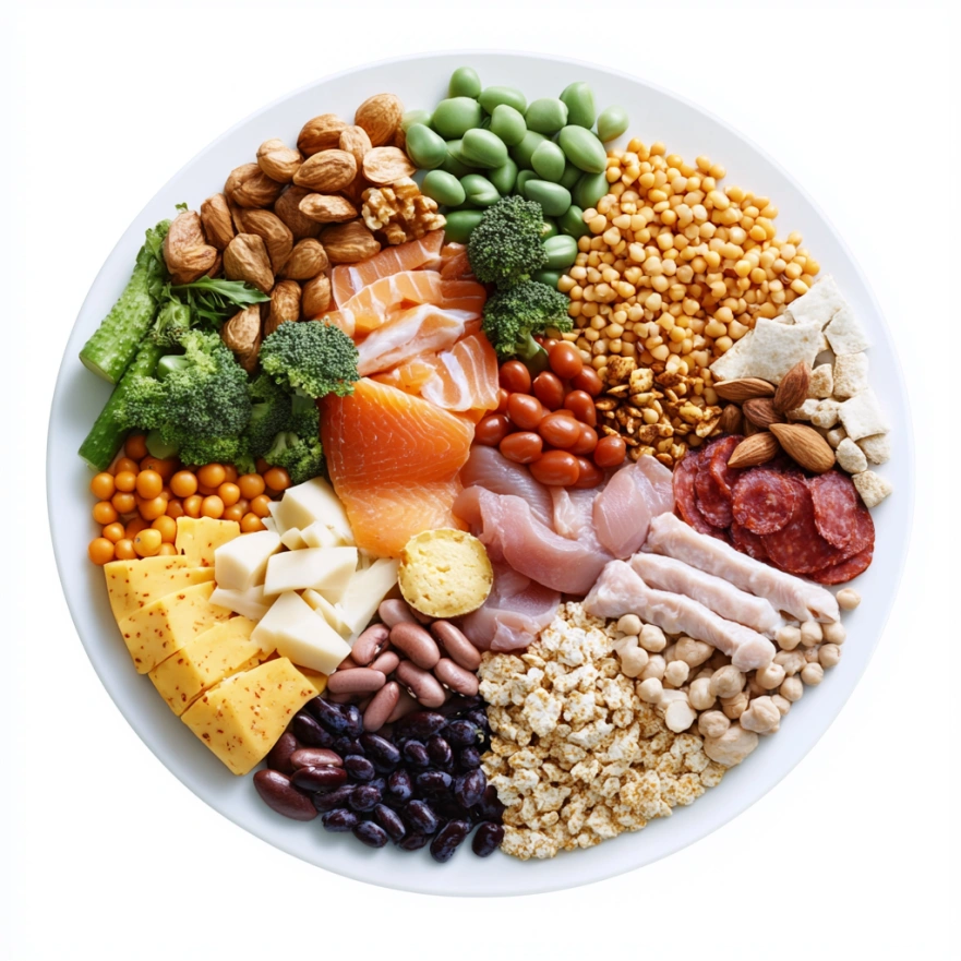 Ілюстрована тарілка з пропорціями білків, жирів та вуглеводів